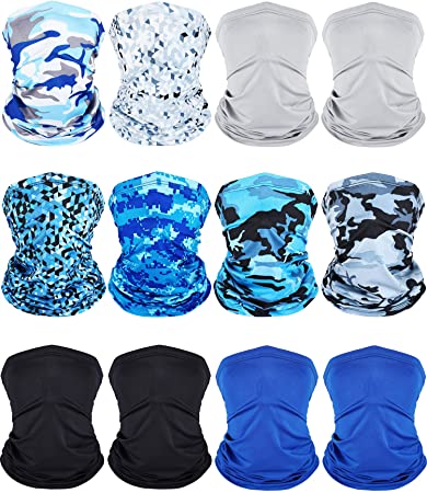 12 Pieces Seamless Headband Multifunctional Elastic Headwear Unisex Head Wrap Neck Gaiter for Running Cycling Outdoor Activities (Camouflage x 6, Black, Grey, Royal Blue)