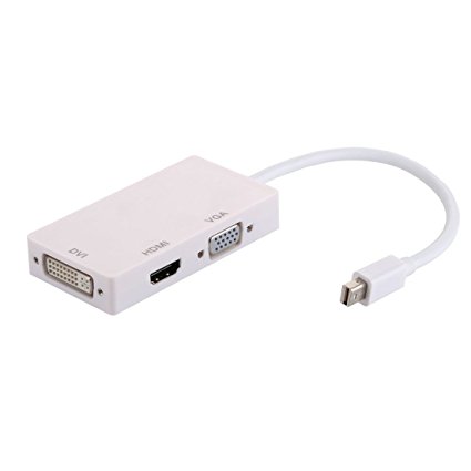 Mini DisplayPort DP to Hdmi DVI VGA Adapter , 3 in 1 Thunderbolt Multi-Function Mini Display Port to HDMI/DVI/VGA Adapter M/F Converter Cable Full HD 1080p for Mac Book, Imac, Mac Book Air/Pro - White