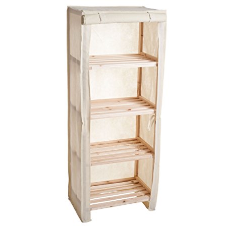 Lavish Home Four Tier Wood Storage Shelving Rack with Removable Cover