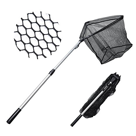 NEW! Super Strong MadBite® Safe Catch and Release Fish Landing Net - Lightweight with Telescoping Handle and Foldable Hoop.