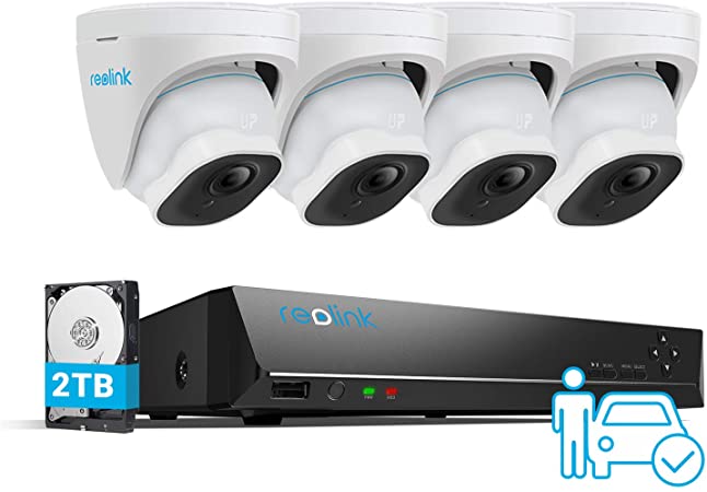 REOLINK 4K Ultra HD Poe Security Camera Systems, 8mp Security Camera 4pcs, H.265 8CH NVR with 2TB HDD for 24x7 Recording, H.265 Night Vision Motion Detection Audio Record, Wired Surveillance System