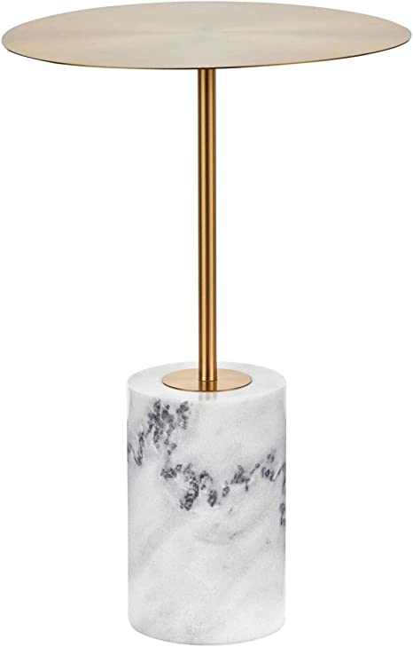 LumiSource Symbol Side Table with Gold Metal and White Marble TB-Symbol AUWM, Gold Metal, White Marble, 15.75 x 15.75 x 23.5