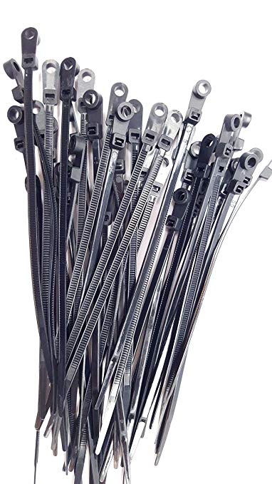 Mounting Hole Cable Ties - 100 Pack - 8 Inch 50 Lbs, Nail Screw Wire Hole Zip Tie (100, Black)