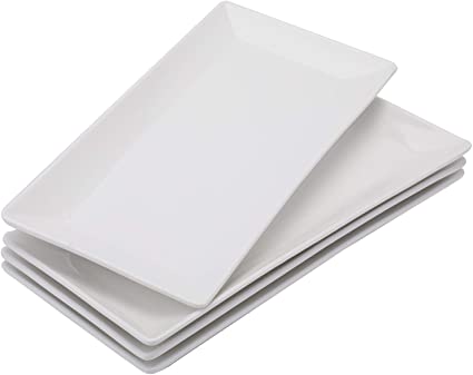 Foraineam 4 Pack Porcelain Serving Platters 10-1/4 x 5 inch Rectangular Serving Trays, Dessert, Appetizer, Salad Side Plates