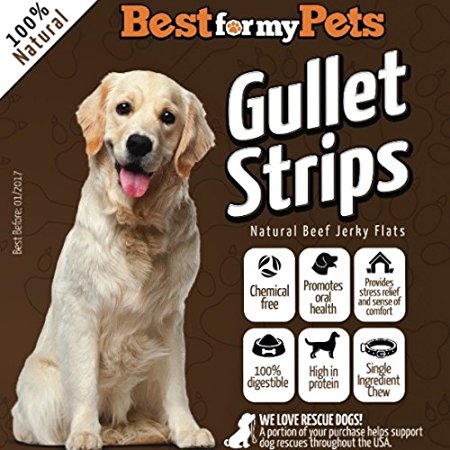 Best Natural Beef Jerky for Dogs (Gullet Strips) - Hand-Inspected & USDA/FDA-Approved Chew Sticks for Dogs - 6 Oz. Bag - 100% Premium Beef Grain Free Dog Treats, Healthy and Delicious All Natural Dog Chews for Puppies, Natural Beef Jerky Flat Chews