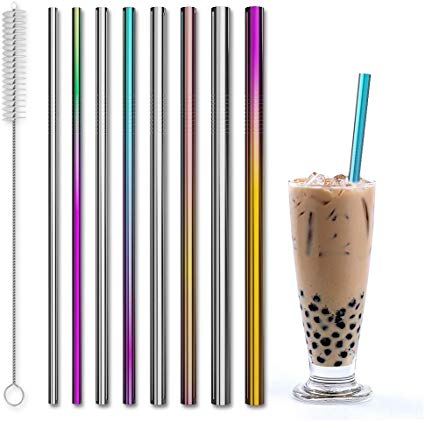 Stainless Steel Straws Reusable Metal Drinking Straw with Smooth, Reusable Drinking Straws for Smoothie Cold (8 Set)