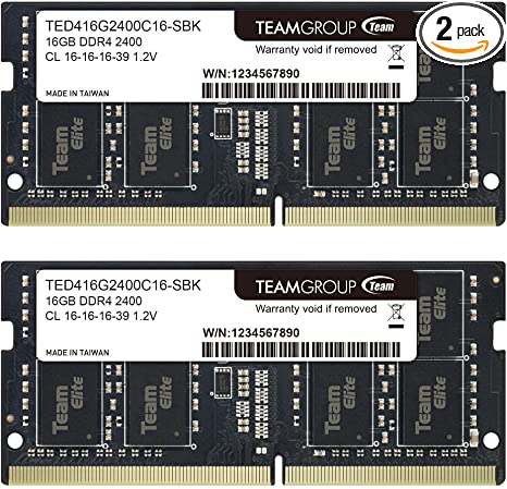 TEAMGROUP Elite DDR4 32GB Kit (2 x 16GB) 2400MHz PC4-19200 CL16 Unbuffered Non-ECC 1.2V SODIMM 260-Pin Laptop Notebook PC Computer Memory Module Ram Upgrade - TED432G2400C16DC-S01-32GB Kit (2x16GB)