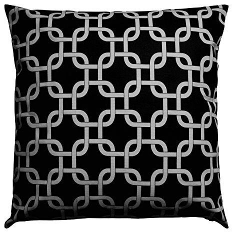 JinStyles® Cotton Canvas Trellis Chain Accent Decorative Throw Pillow Cover (Black & Gray, Square, 1 Cushion Sham for 18 x 18 Inserts)