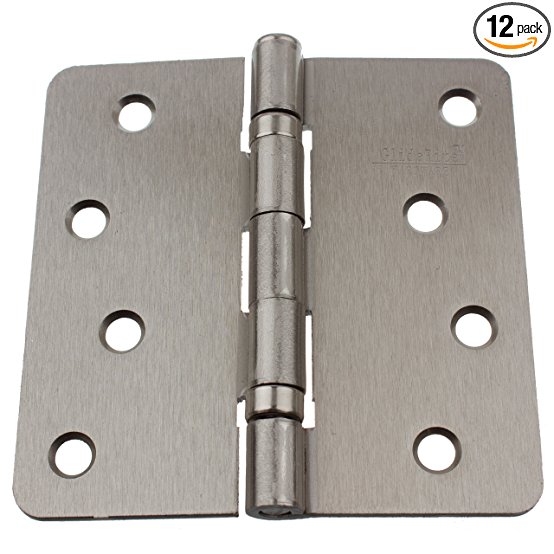 GlideRite Hardware 4014-2BB-SN-12 Ball Bearing 4 inch steel Door Hinges 0.25 inch Radius Corners Satin Nickel Finish 12 Pack