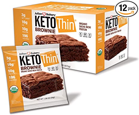 Julian Bakery Keto Thin Brownie | USDA Organic | Vegan | Gluten-Free | 3 Net Carbs | 12 Brownies |
