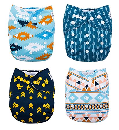 Adventurous Aztec 4-Pack Cloth Pocket Diapers with 4 Bamboo Inserts