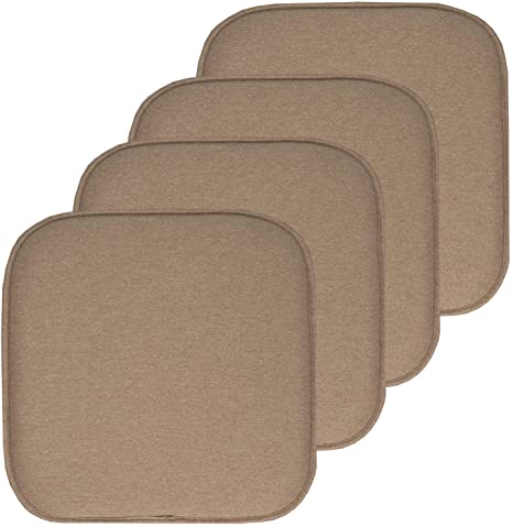 Sweet Home Collection Chair Cushion Memory Foam Pads Honeycomb Pattern Slip Non Skid Rubber Back Rounded Square 16" x 16" Seat Cover, 4 Pack, Charlotte Taupe