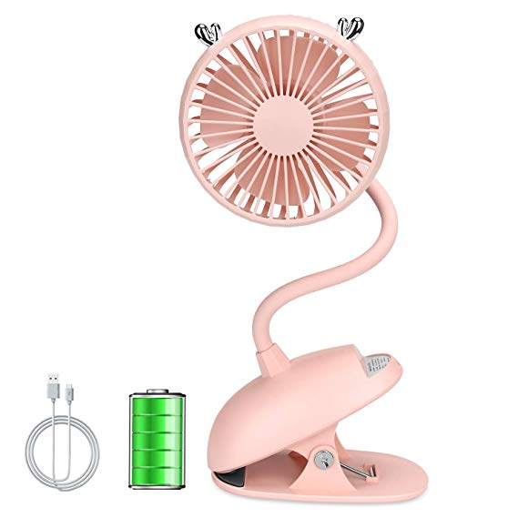 Zonsk Portable Clip Fan, Cute Fawn Flexible Neck USB Fan, Battery Operated Electric Fan, Portable Desk Fan for Stroller, Desktop, Home, Office, Outdoor, Indoor (Pink)