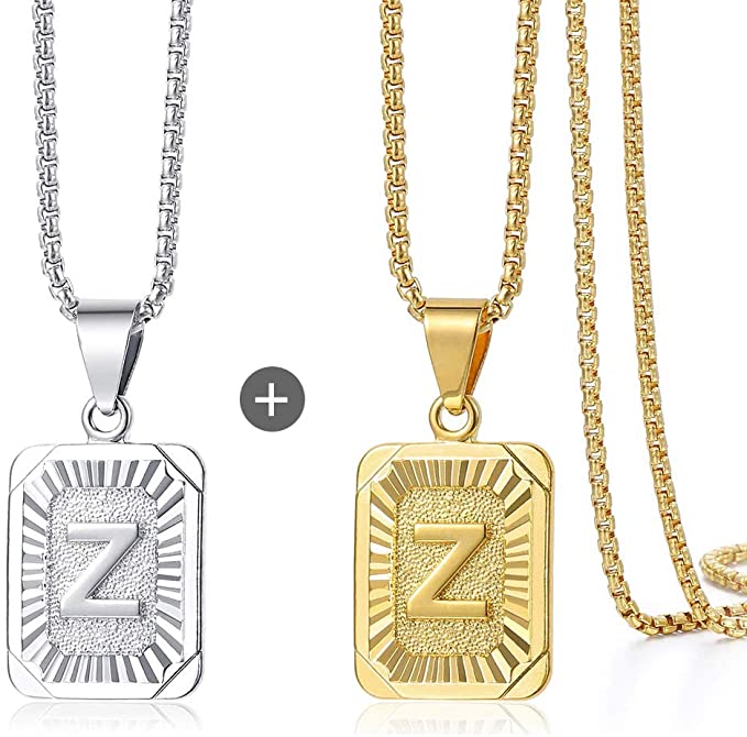 Trendsmax Square Initial Letter Z Pendant Necklace Bundle with White Gold Initial Letter Pendant Necklace