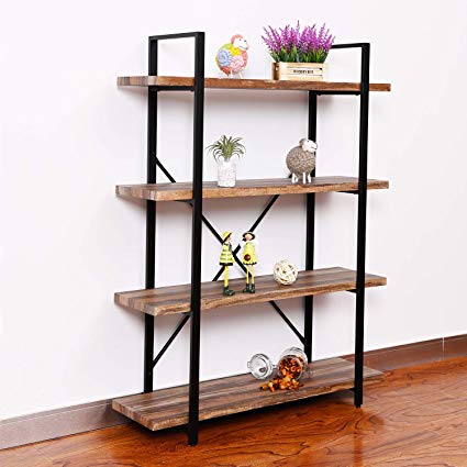 IRONCK Bookshelf and Bookcase 4-Tier, 130lbs/shelf Load Capacity, Industrial Bookshelves Storage Display Shelves, Home Office Furniture, Wood and Metal Frame