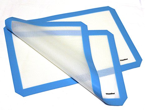 2 x Silicone Mat Platinum Cured Non-Stick Pad 16 1/2 x 11 1/2 inches by TitanOwl - Sheet with blue corners