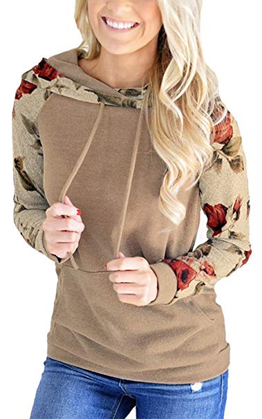 Angashion Women's Floral Printed Long Sleeve Pullover Hoodies Sweatshirt with Pocket