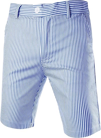 uxcell Men Summer Shorts Striped Slim Fit Flat Front Walk Chino Shorts