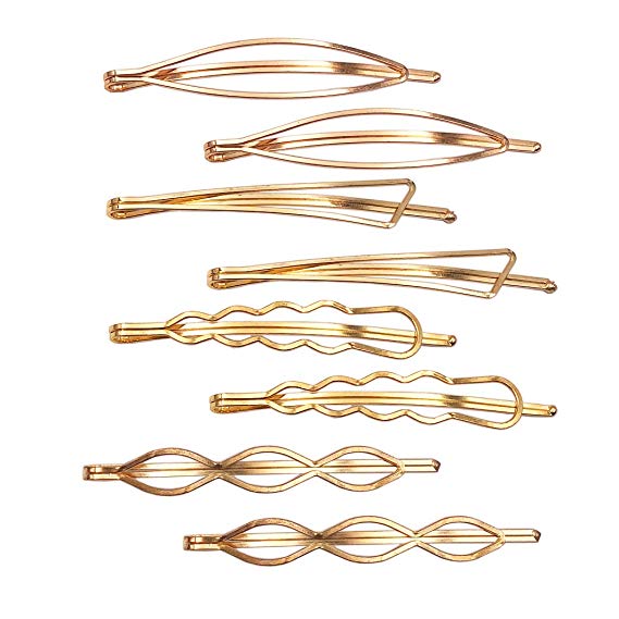 Messen Hair Pins Set Geometric Hair Clips Metal Hairpin Minimalist Hair Styling Jewelry Hair Clamps Accessories Barrettes Gold Bobby Pin for Girl Women (8 Pieces,Style 7)