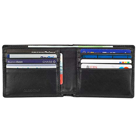 Mens Slim Pocket Bifold Soft Leather Travel Wallet With RFID Protection by DiLoro