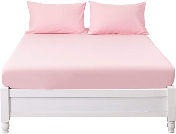 Jepson 100% Cotton Fitted Sheet Only（No Flat Sheet or Pillow Shams）,Snug Fit,Wrinkle Free,for Standard Mattress and Air Bed Mattress, 16" Deep Pocket,Queen Pink