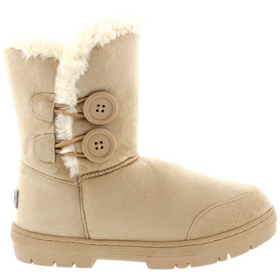 Womens Twin Button Fully Fur Lined Waterproof Winter Snow Boots