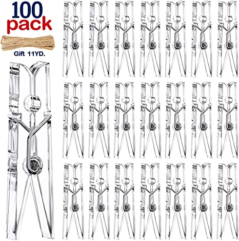Mini Clothespins for Crafts Photo Clips, Clear Picture Clips Plastic Tiny Clothes Pins for Hanging Pictures Little Close Pins Cloths Miniclip for Clothesline Miniature Clip for Baby Shower, 100 PCS
