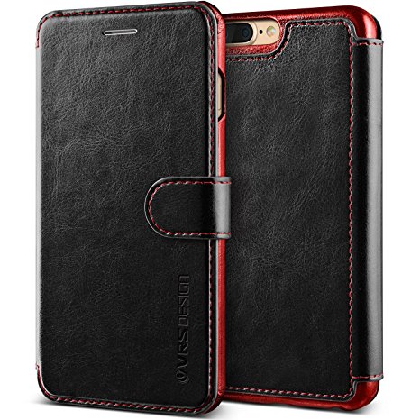 iPhone 7 Plus Case, VRS Design [Layered Dandy Series] Slim Fit Premium PU Leather Wallet with 3 Card Slots (Black)