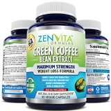ZenVita Formulas - Pure Green Coffee Bean Extract 800 mg With GCA - 90 Capsules GCA  Green Coffee Antioxidant Standardized 50 Chlorogenic Acid 45 Days Supply Maximum Strength Natural Weight Loss Supplement and Fat Burner