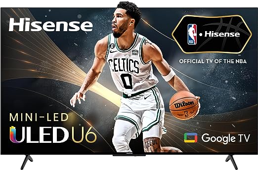 Hisense 65-Inch Class U6 Series ULED Mini-LED Google Smart TV - Quantum Dot Color, 600-Nit Dolby Vision IQ, Game Mode Plus, Hands Free Voice Control, Compatible with Alexa (65U6K, 2023 Model)