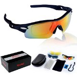 POSHEI P03 Polarized UV Protection Sports Glasses for Men or Women  Cycling Wrap Sunglasses with 5 Interchangeable Lenses Unbreakable  for Riding Driving Fishing Running Golf and Outdoor Activities