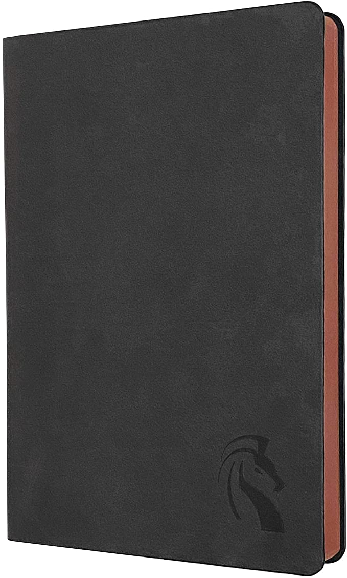 LeStallion Nice Black Notebook Ruled - Soft Cover Faux Leather Journal - 120GSM Premium Writing Paper - 200 Numbered Pages - A5 High End Black Journal Lined - Black Leather Journal For Men & Women