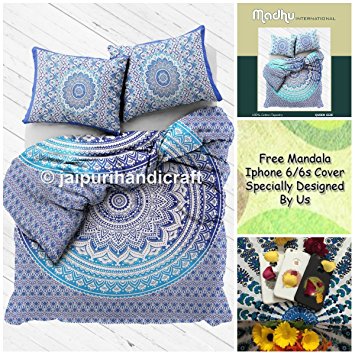 Exclusive Blue Ombre Mandala DUVET COVER WITH PILLOWCASES By "MADHU INTERNATIONAL, Ombre mandala quilt cover, Free mandala i-Phone Cover