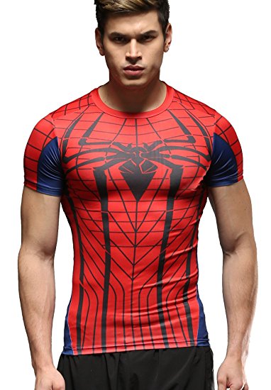Red Plume Men's Compression Fithness T-shirt, Spider Printing Fithness T-shirts
