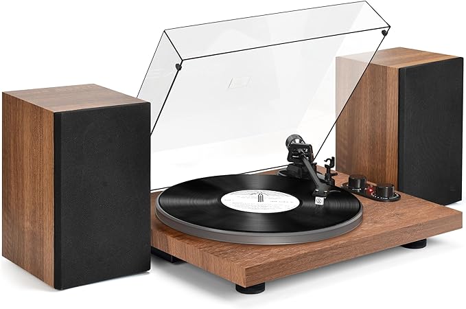 Vinyl Record Player with 40W Speakers and Bluetooth Output Input,Turntable with Built-in Preamp,AT-3600L Cartridge,USB Record,Pitch and Counterweight