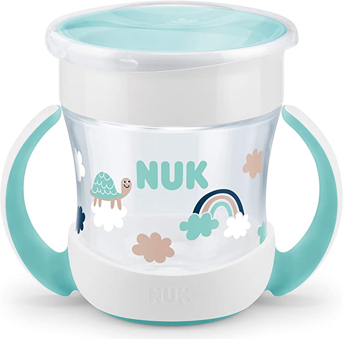 NUK Mini Magic Cup Sippy Cup | 360° Anti-Spill Rim | 6  Months | Easy Grip Handles | BPA-Free | 160 ml | Turtle (Clear) | 1 Count