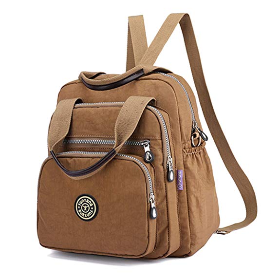 JOSEKO Fashion Shoulder Bag, Women Lady Nylon Multipurpose Backpack Travel Shoulder Bag Khaki 11.02"(L) x 5.51"(W) x 11.81"(H)