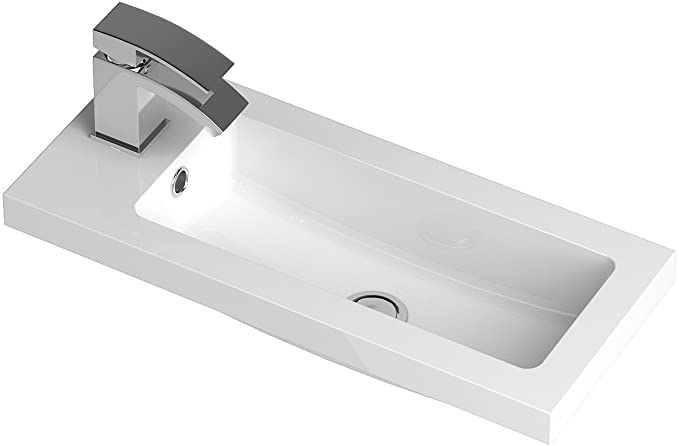 Hudson Reed Modern Bathroom Rectangular 600mm Compact Polymarble Basin, 255mm x 603mm x 135mm, White