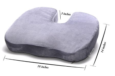 New Soft Seat Cushion for Coccyx Tailbone and Back Pain Made From Quality Memory Foam- Ideal for Home Office Desk Chairs, Auto, Sports Stadium Seats, Get Relief for Your Back! (Gray)
