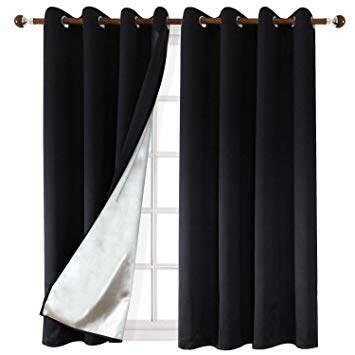 Utopia Decor Black Blackout Curtains with Silver Backing Coated Room Darkening Shades Thermal Insulated Curtain for Bedroom 52W x 63L Inch 2 Panels