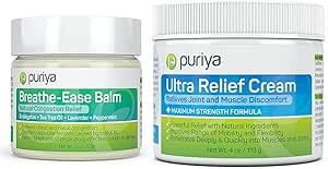 Puriya Breathe Ease Balm and Ultra Relief Cream with Natural Menthol Bundle Set, Chest Rub Cream for Congestion Relief, Long Lasting Balm for Muscle and Joint Comfort