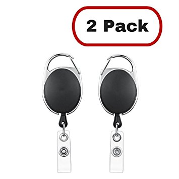 MIFFLIN Retractable Badge Holder Reel with Carabiner Clip (Slate Black, 2 Pack)