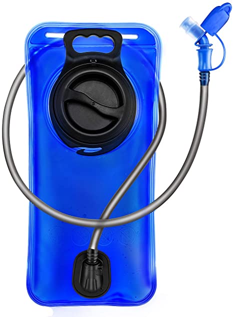 OMORC 2L Hydration Bladder,BPA-Free Military Class Water Reservoir,Water Storage Bag,Wide Opening Isolated Tube Leak-Proof 45° Bite Mouthpiece Self-Locking Valve for Hiking Walking Climbing,Blue