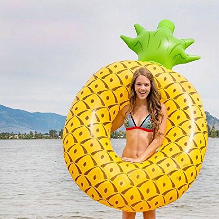 Inflatable Pineapple Pool Float In An Amazing Oval Shape With Gorgeous Green Top For Kids And Adults - Hours Of Toy Floating And Swimming Fun (Pineapple 160CM)