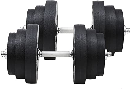 HOMCOM Juego de Mancuernas Pesas de Fitness 40KG Ajustable Profesionales Gimnasio Doméstico y Musculación con Barra Acero y Discos