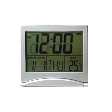 Water & Wood Silver Tone Black Plastic LED Alarm Thermometer Digital Clock