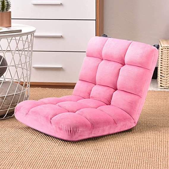 Floor Chair KingSo Floor Folding Gaming Chair with Back Support Adjustable 5-Position Cushioned Lazy Sofa, Easy Wash Nylon Bottom (Pink)