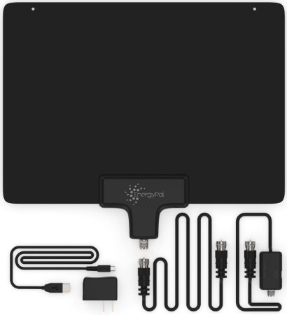 EnergyPal AN51 Amplified Indoor HDTV Antenna 50 Mile Range With Power Supply and 10ft Coax Cable