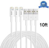 AtillTM 3 Pack White Super Extra long Charing Cable 8 pin usb cable 10ft 3 Meters - For iPhone 6s 6s  6plus 6 iPhone 5s 5 5c iPad mini iPod on iOS9 One year Warranty