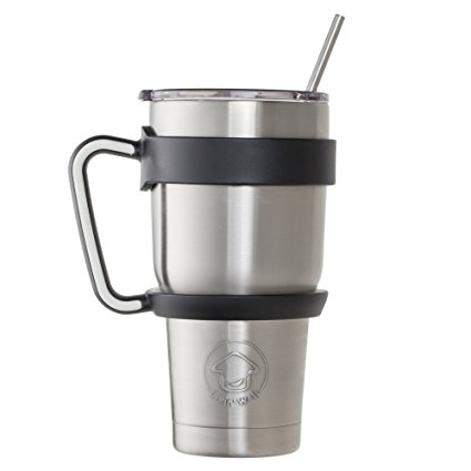Livin' Well Tumbler Rambler Mug | 30oz Stainless Steel Tumbler Set Includes Handle, Lid and Straws | Double Walled and Vacuum Sealed - BLACK